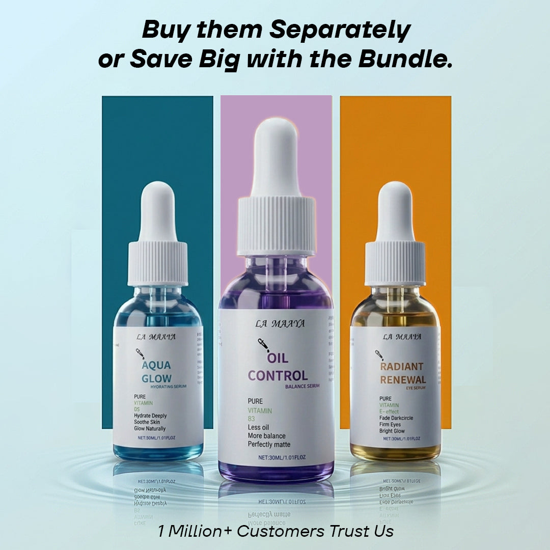 Solution of Glow, Dark Circles, Acne, Wrinkle, Oil Control  | 3 Serums |  USA 🇺🇸 Serum Bundle Set