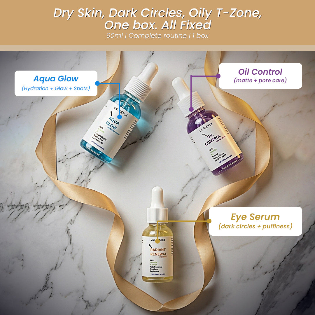 Solution of Glow, Dark Circles, Acne, Wrinkle, Oil Control  | 3 Serums |  USA 🇺🇸 Serum Bundle Set